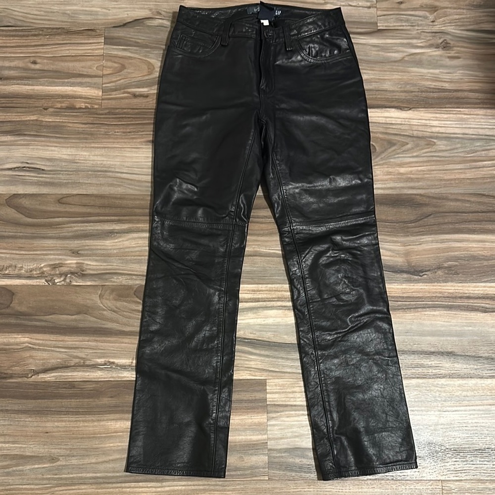 Gap Leather Pants Womens 2 Boot Cut Leather Black Lined Mid Rise